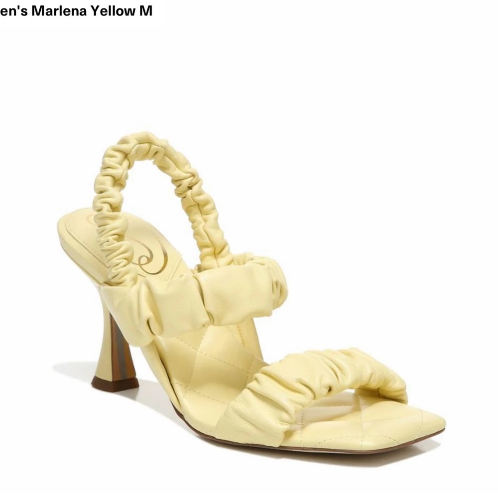 Sam Edelman Marlena ruched leather high heeled sandal.